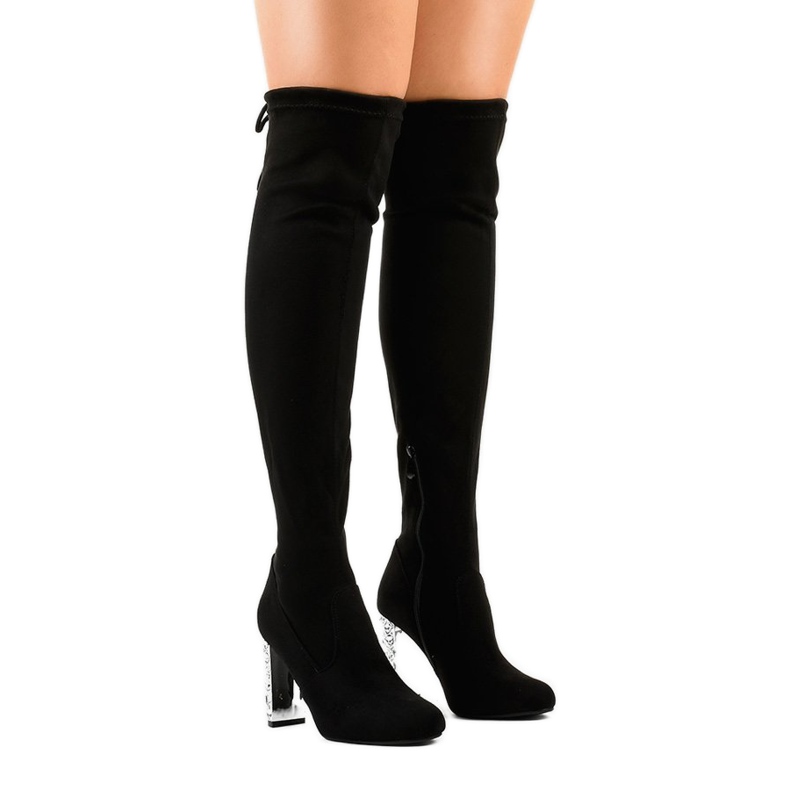 Cizme din piele neagră pe stâlpul BM177 negru 1