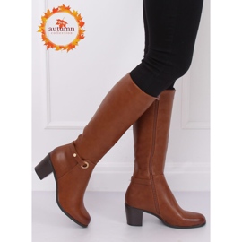 Ghete clasice cu toc înalt camel BM-9090 Camel maro 1
