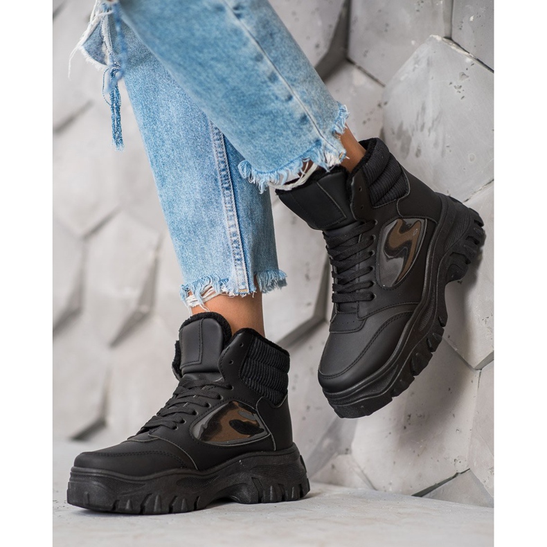 SHELOVET Cizme la modă cu dantelă negru 2