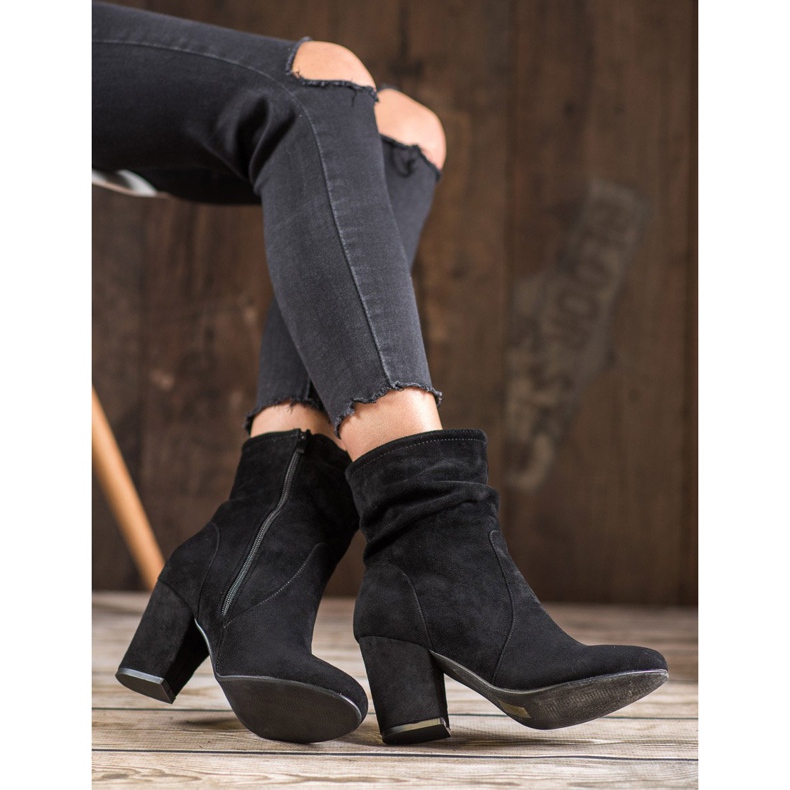 SHELOVET Cizme înalte din piele de căprioară negru 2