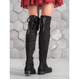 SHELOVET Cizme din piele de căprioară cu legătură negru 1