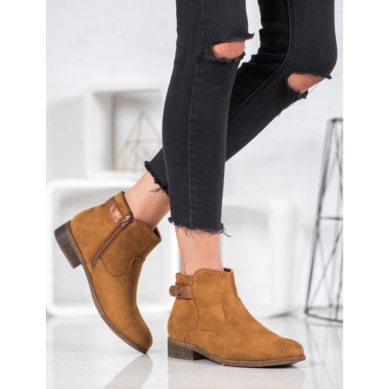 SHELOVET Cizme cu centură decorativă maro 2