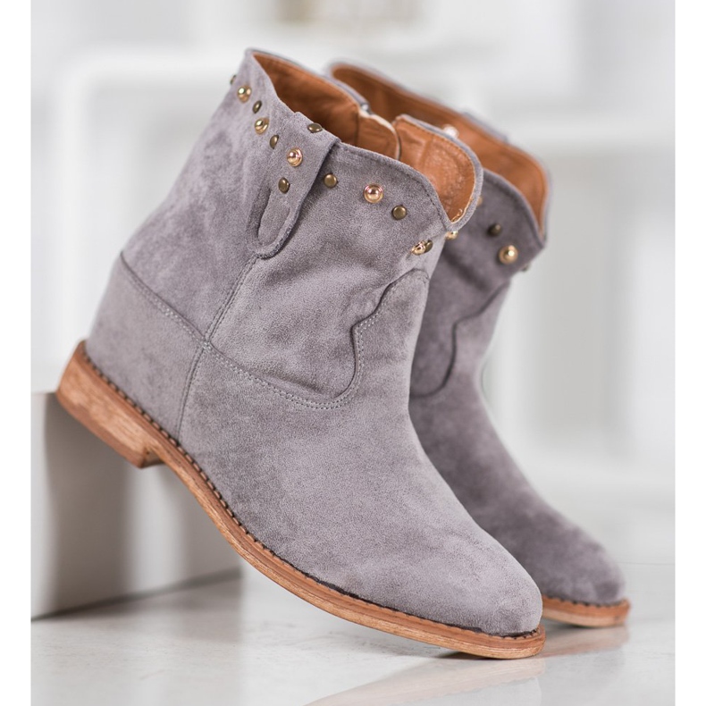 Bella Paris Cizme de cowboy din piele de căprioară cu jeturi gri 2 Bella Paris Cizme de cowboy din piele de căprioară cu jeturi gri 2