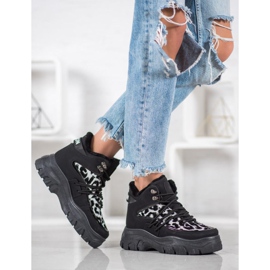 SHELOVET Adidași cu imprimeu leopard negru 1