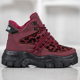 SHELOVET Adidași cu imprimeu leopard roșu 2