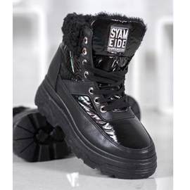 Bella Paris Adidași cu piele de oaie negru 2