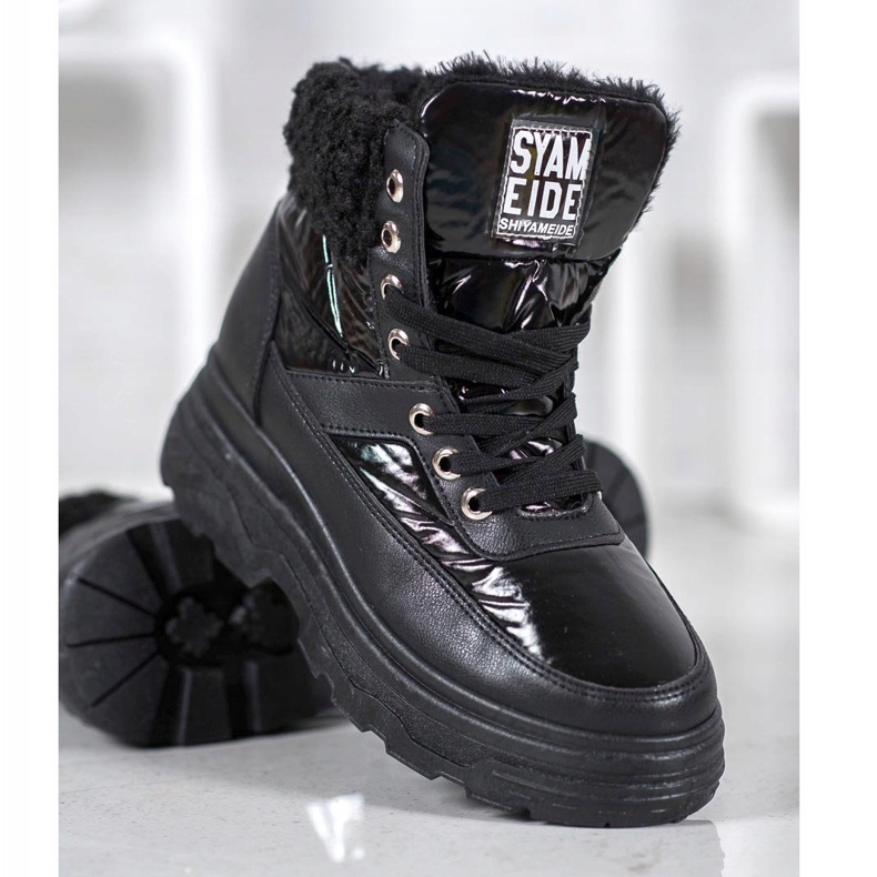 Bella Paris Adidași cu piele de oaie negru 2