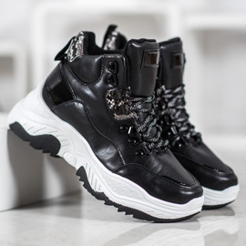 Bella Paris Adidași cu șireturi de modă negru 2