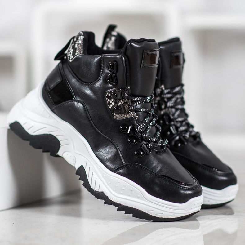 Bella Paris Adidași cu șireturi de modă negru 2