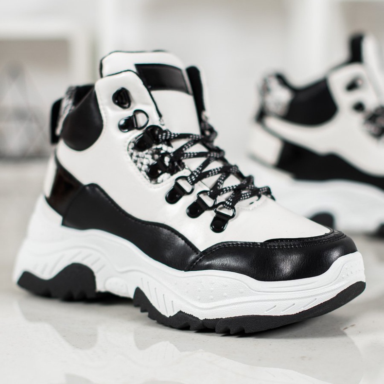 Bella Paris Adidași cu șireturi de modă alb negru 1