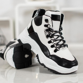 Bella Paris Adidași cu șireturi de modă alb negru 2