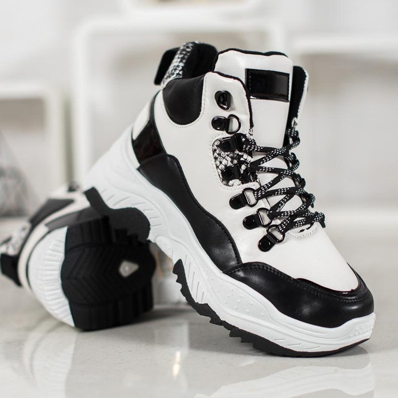 Bella Paris Adidași cu șireturi de modă alb negru 2