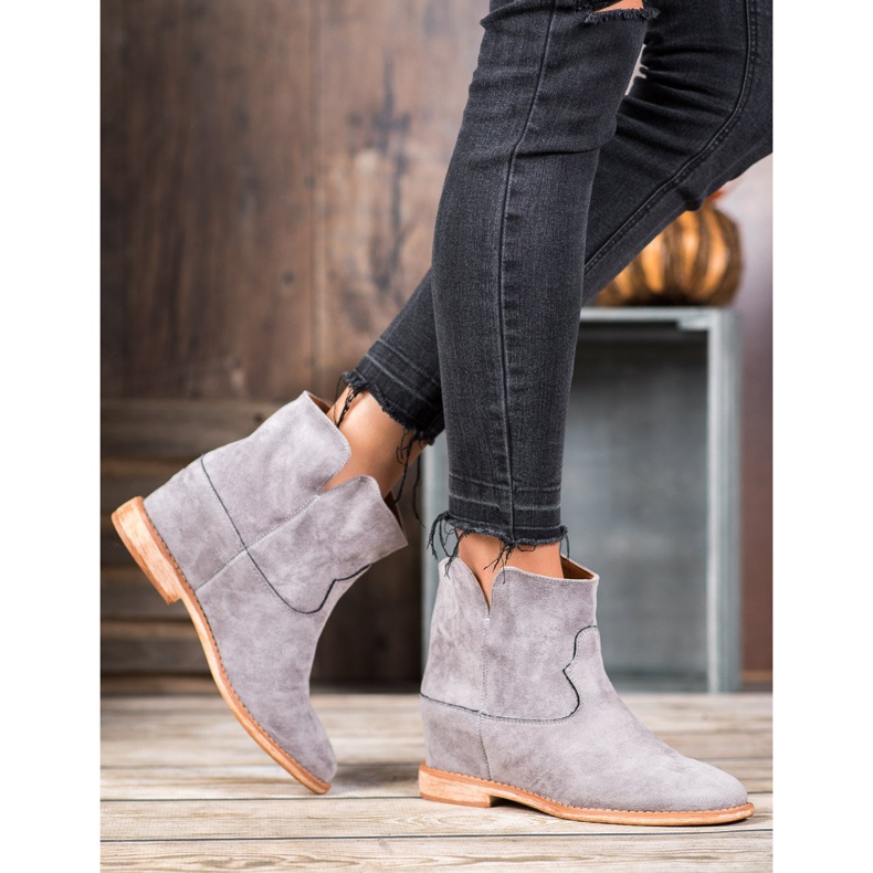 Bella Paris Cizme de cowboy din piele de căprioară gri 1