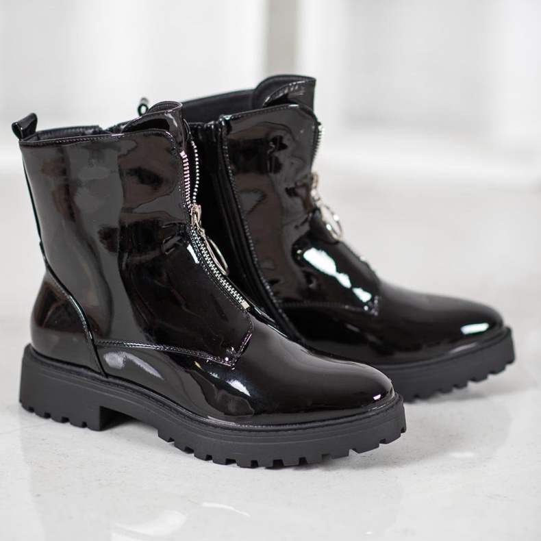 SHELOVET Muncitori din piele ecologică lăcuită negru 1