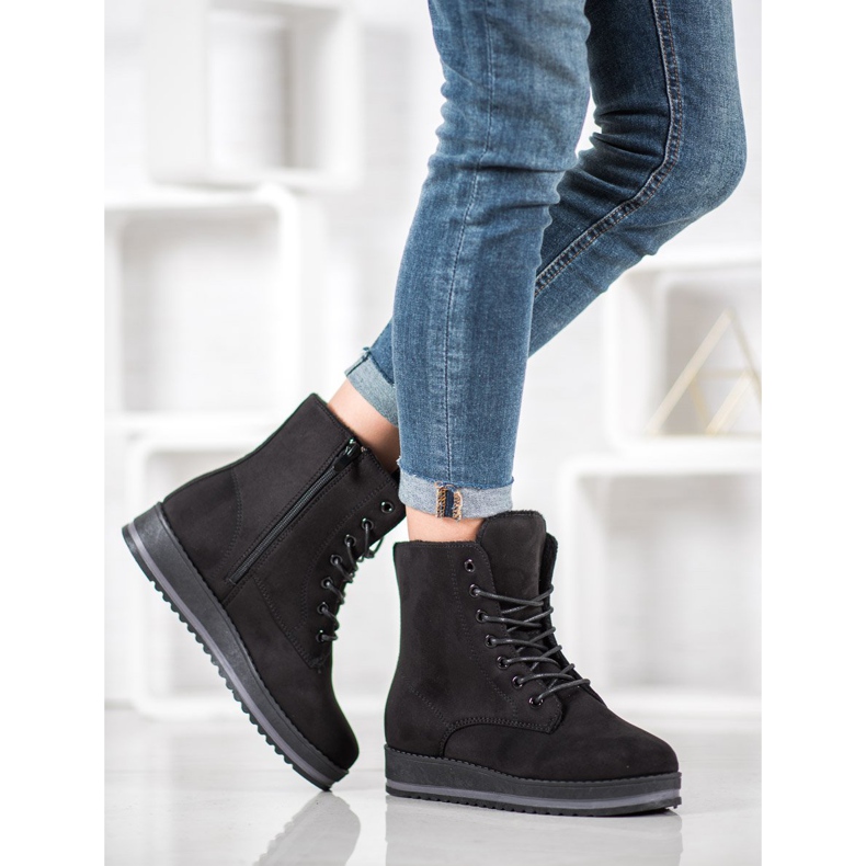 SHELOVET Trappers din piele de căprioară pe platformă negru 2