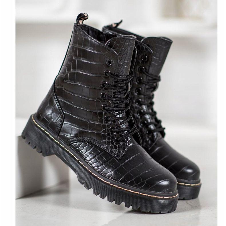 SHELOVET Muncitori la modă cu piele ecologică negru 1