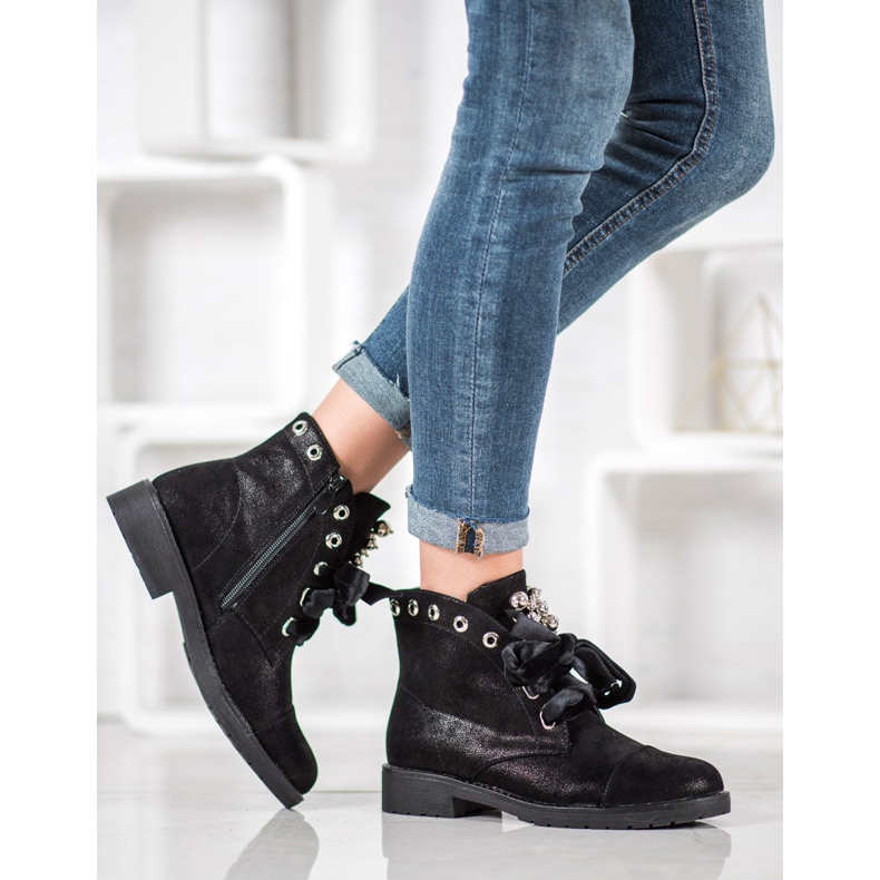 Bella Paris Cizme cu fundă decorativă negru 2