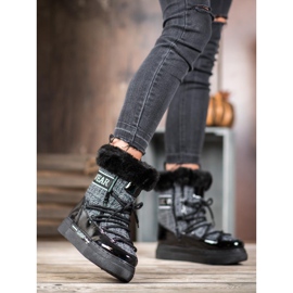 Bella Paris Cizme de zăpadă clasice la modă negru gri 1