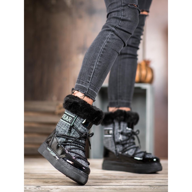 Bella Paris Cizme de zăpadă clasice la modă negru gri 1