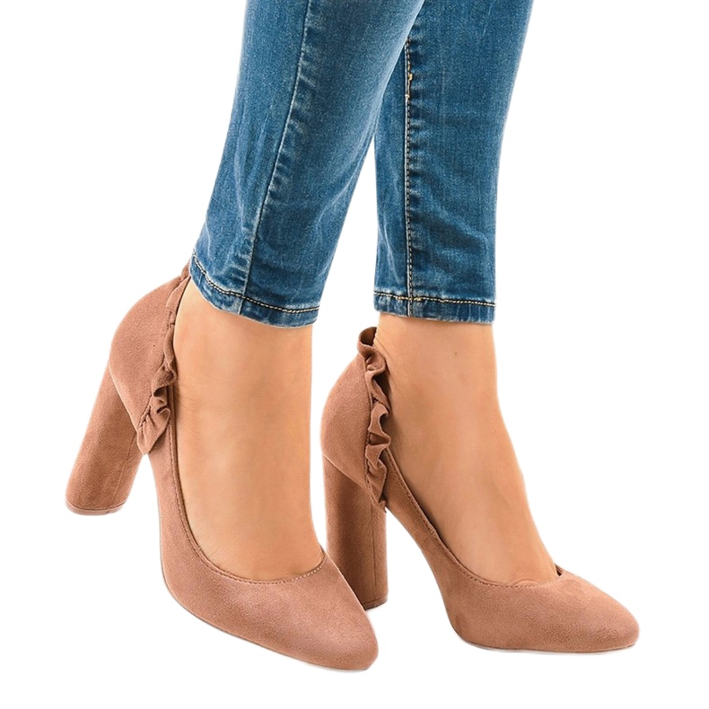 Tocuri înalte din piele de căprioară roz LE037P 2