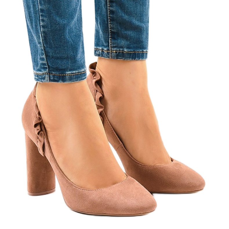 Tocuri înalte din piele de căprioară roz LE037P 1