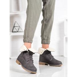 Super Me Cizme gri cu piele de oaie 2