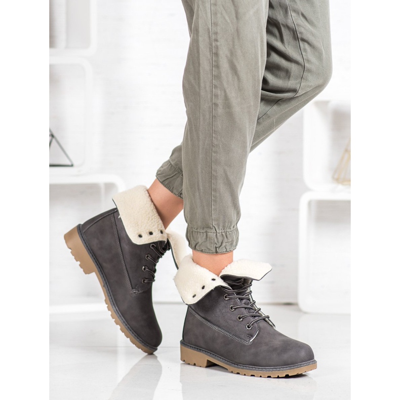 Super Me Cizme gri cu piele de oaie 1