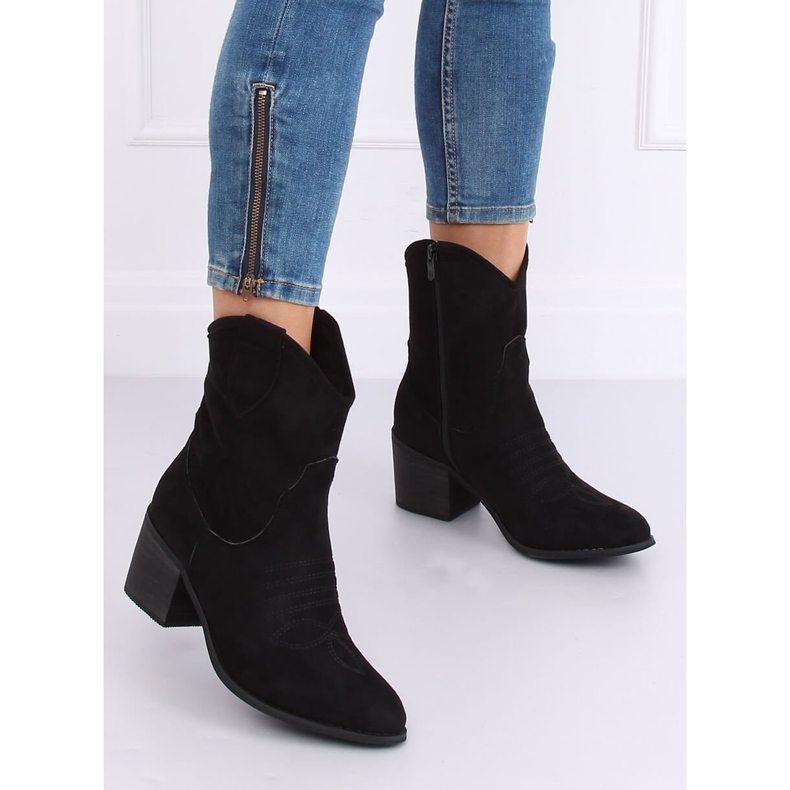 Cizme de cowboy negru din piele de căprioară 5689 Negru 1