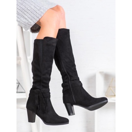 Queen Vivi Cizme din piele de căprioară cu franjuri negru 1 Queen Vivi Cizme din piele de căprioară cu franjuri negru 1