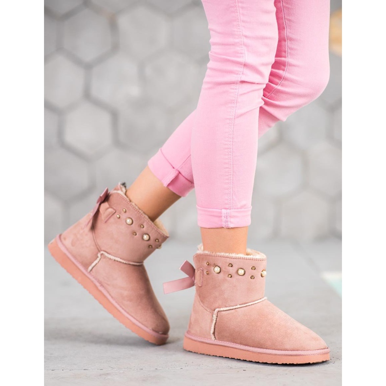 Bella Star Mukluki din piele de căprioară cu mărgele roz 2