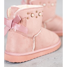 Bella Star Mukluki din piele de căprioară cu mărgele roz 1
