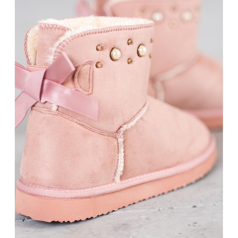 Bella Star Mukluki din piele de căprioară cu mărgele roz 1