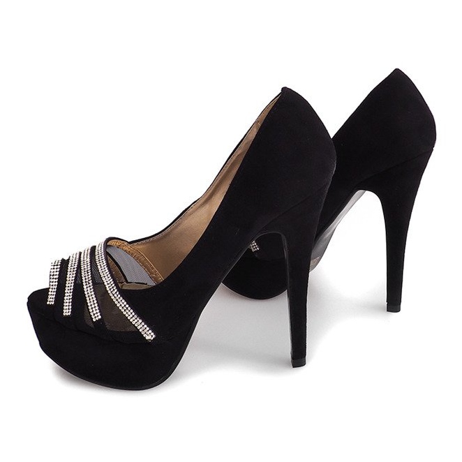 Pompe din piele de căprioară pe toc înalt MD7079-1 negru 2