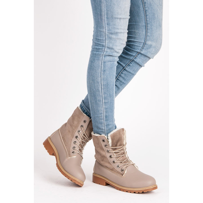 SHELOVET Trapperi eleganți cu piele de oaie gri 1