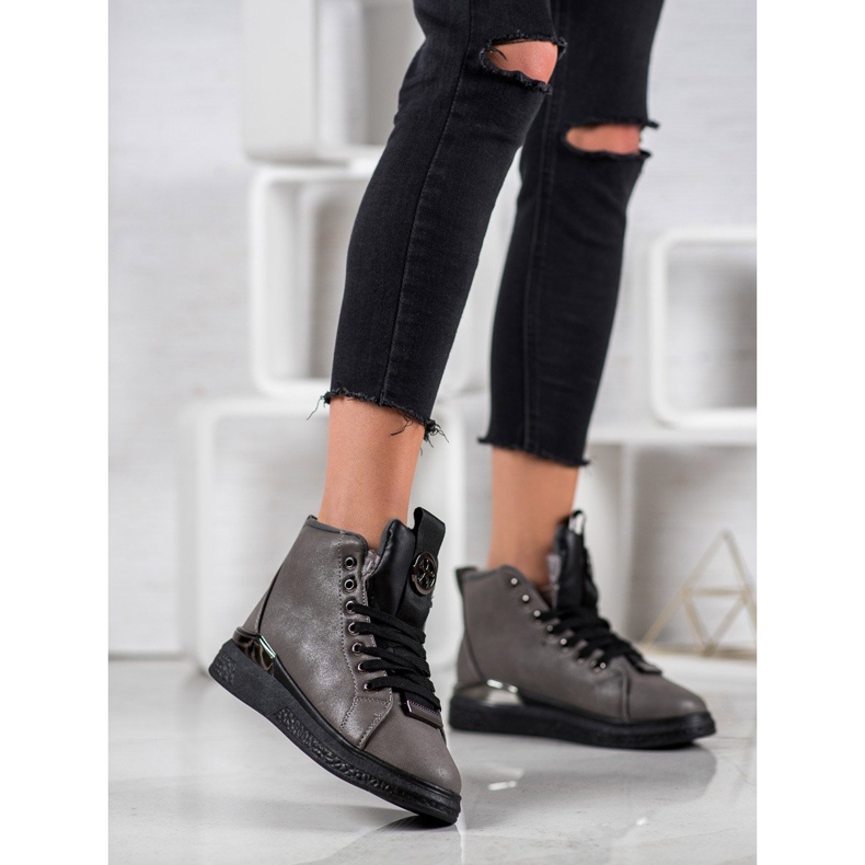 SHELOVET Cizme dantelate cu sclipici gri 1