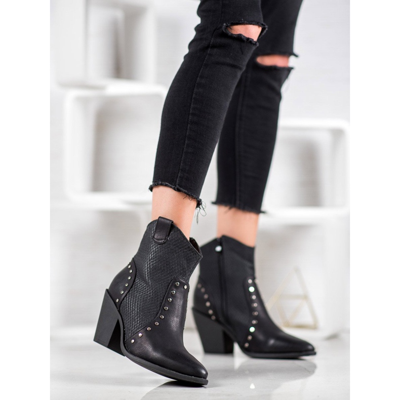 Small Swan Cizme calde de cowboy pe tocuri înalte negru 2