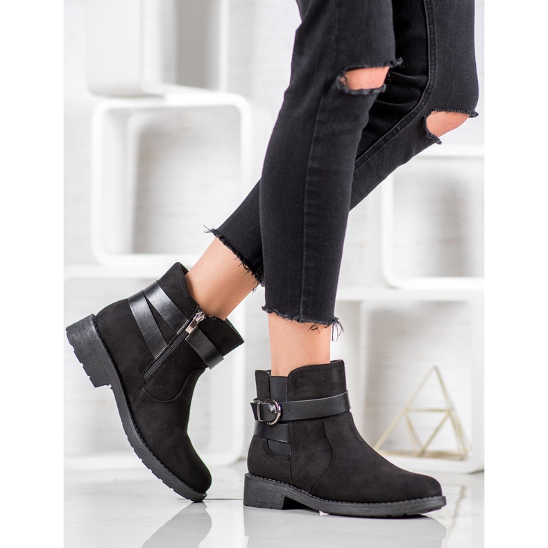 SHELOVET Muncitori din piele de căprioară cu cataramă negru 1