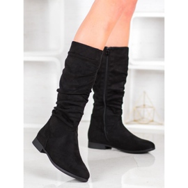 SHELOVET Cizme din piele de căprioară deasupra genunchiului negru 2