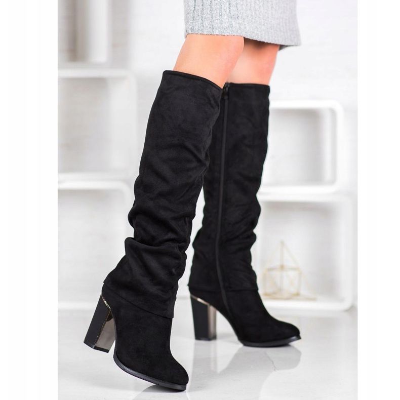 SDS Cizme elegante cu toc înalt negru 2