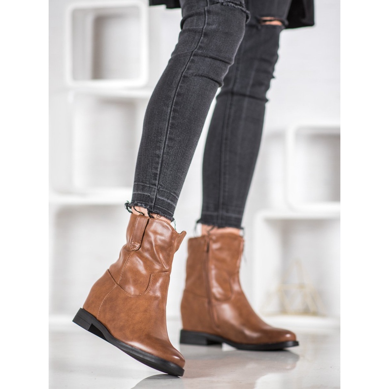 Ideal Shoes Cizme de cowboy cu piele ecologică maro 2