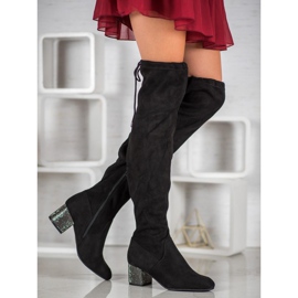 SDS Cizme cu toc decorativ negru 1