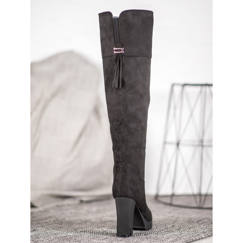 Evento Cizme cu platformă din piele de căprioară negru 2