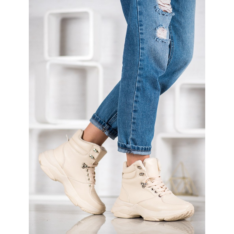 Ideal Shoes Adidași din piele ecologică maro 2