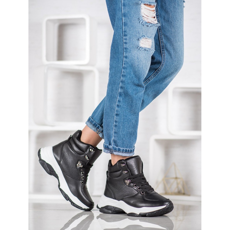 Ideal Shoes Adidași din piele ecologică negru 2