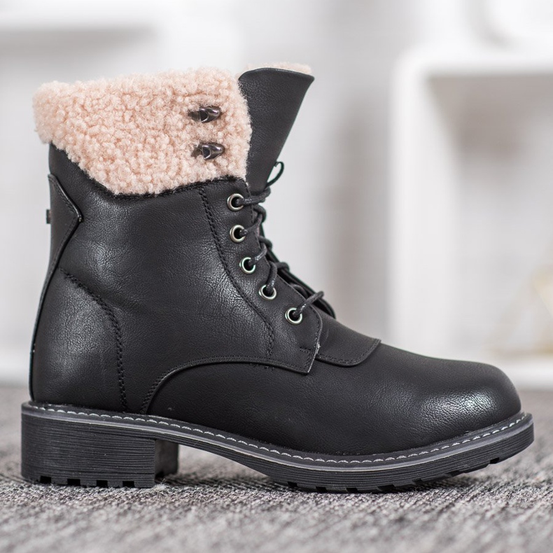 SHELOVET Trappers With Sheepskin negru 2