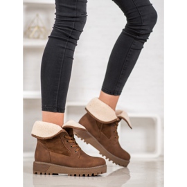 SHELOVET Cizme dantelate cu piele de oaie maro 1