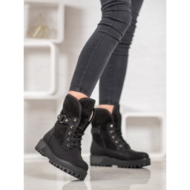 SHELOVET Cizme dantelate cu piele de oaie negru 2