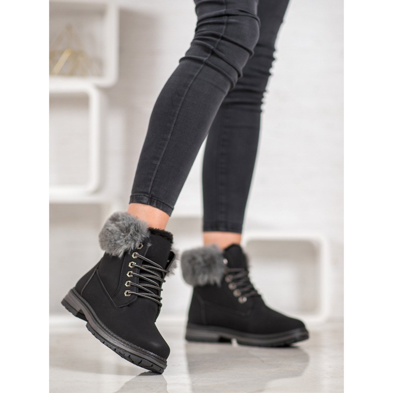 SHELOVET Trappers negri cu blană negru 2