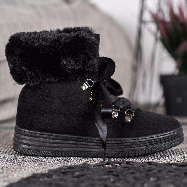 Queen Vivi Ghete cu dantelă cu blană negru 2