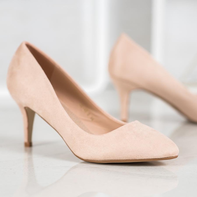 SHELOVET Pompele din piele intoarsa bej 2